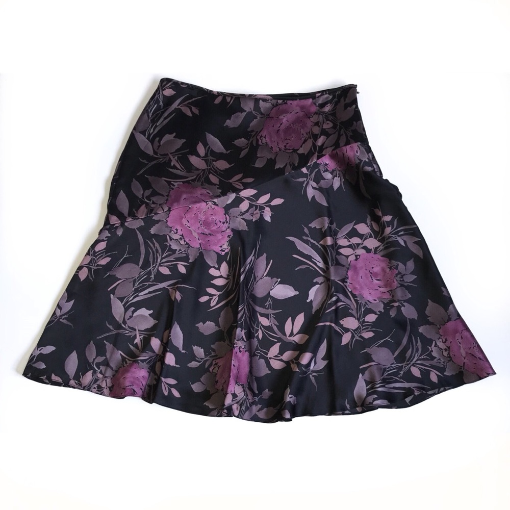 Ann Taylor silk asymmetric cut flare midi skirt